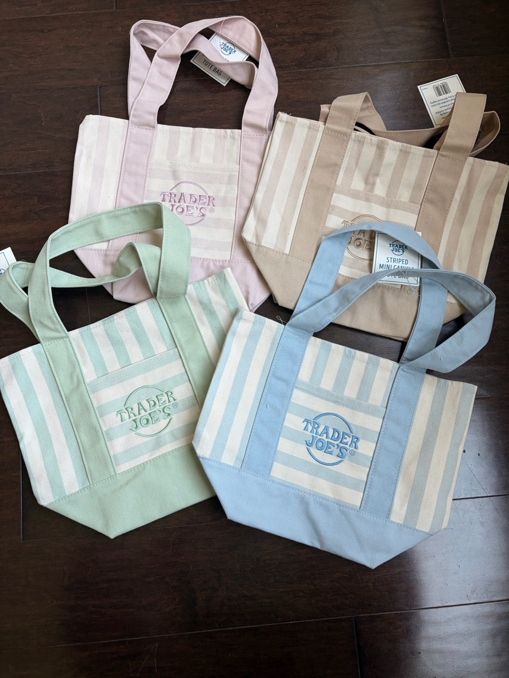 4 Pieces Set NEW 2026 Edition Trader Joe's Mini Tote Canvas Bags Pastel Striped - Picture 1 of 11